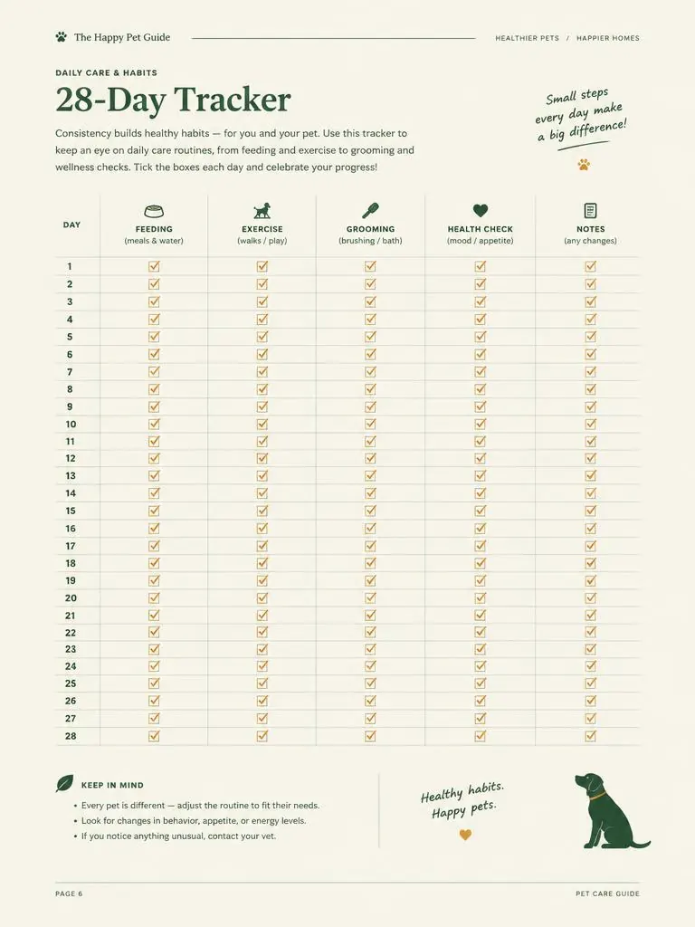 Sample page: 28-day tick-off tracker